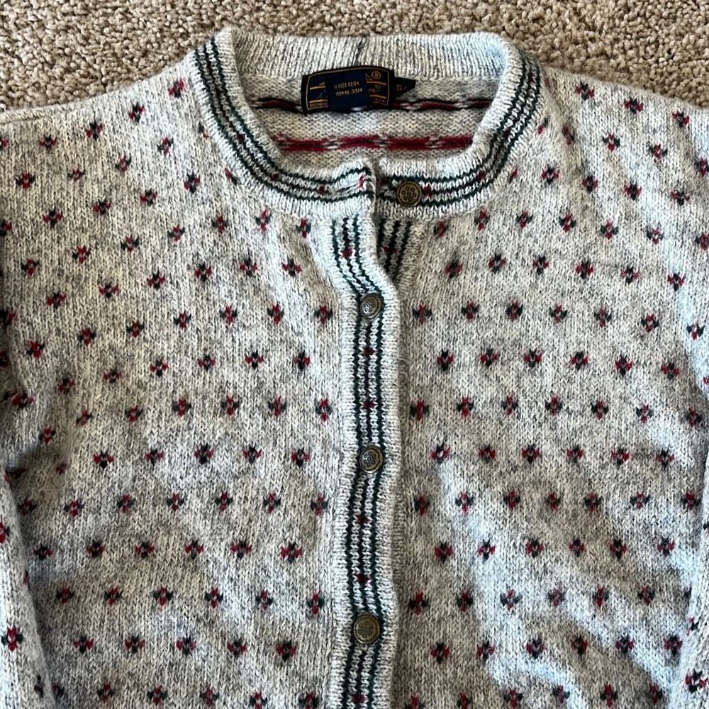 Eddie Bauer Cream And Red Patterned Cardigan - image 3